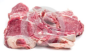 Raw beaf steaks on a white background