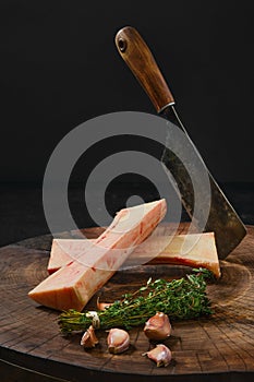 Raw beef bone marrow chopped on half