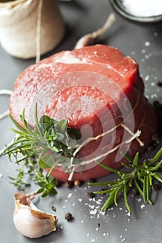 Raw Beef Fillet Steak with Herbs