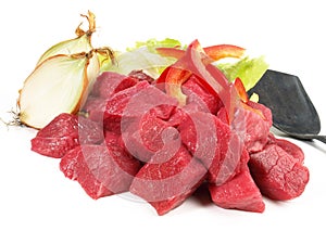 Raw Beef Goulash isolated on white Background