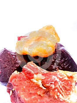 Raw beef meat isolated on white background. Uncooked fresh beef meat.