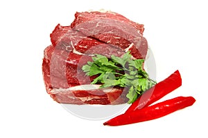 Raw beef meat steak over white