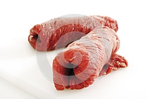 Raw beef roulades, close-up