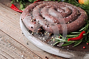 Raw beef sausages, selective focus African boerewors