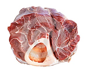 Raw beef shin on bone isolated on white
