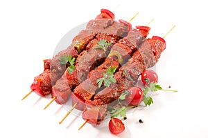 Raw beef skewer for barbecue isolated