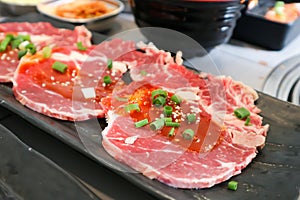 raw beef , sliced beef or beef for cook and Korean salad