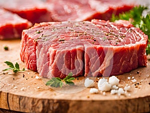 Raw beef steak with herbs and spices