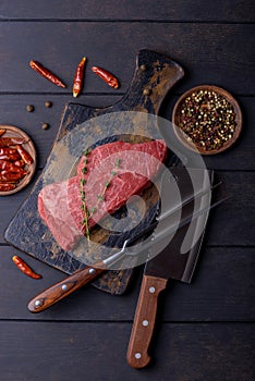 Raw beef steak with spice