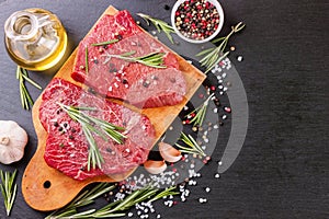 Raw beef steak with spice