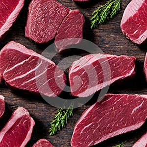 Raw beef steaks - seamless repeatable background