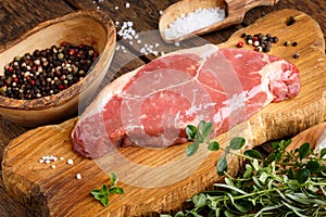 Raw beef striploin steak. Uncooked meat New York strip steak