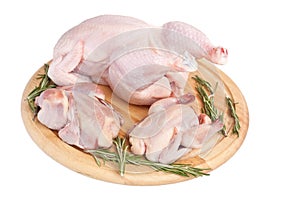 Raw Birds on Cutting Board