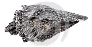 raw black kyanite mineral isolated on white