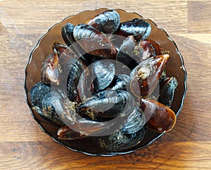 Raw Black sea Mussels ready to cook