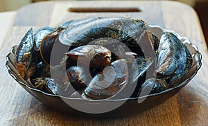 Raw Black sea Mussels ready to cook