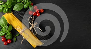 Raw Black Spaghetti, Dry Pasta with Cuttlefish Ink