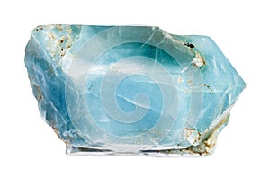 raw blue apatite crystal isolated on white