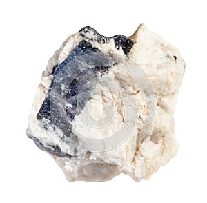 raw blue corundum sapphire crystal in rock cutout