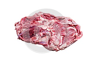 Raw Boneless Leg of Lamb meat on butcher table. Isolated on white background.