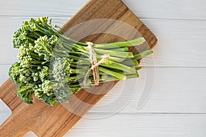 Raw broccolini green vegetable, top view