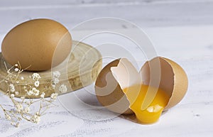 raw broken chicken egg , egg yolk in shell