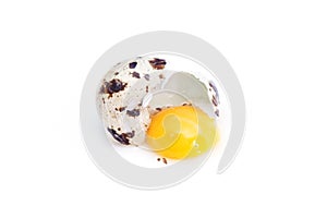 Raw broken quail egg