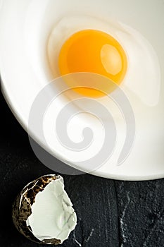 Broken Quail Egg Yolk in Bowl