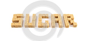 Raw Brown Cane Sugar Cubes Isolated on White Background