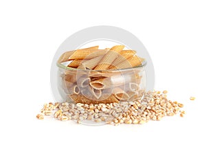 Raw Brown Pasta, Wholegrain Penne, Dry Whole Grain Noodle, Raw Spelt Macaroni, Healthy Italy Food