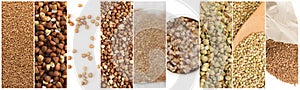 Raw Buckwheat Collage, Various Uncooked Pseudocereal Buck Wheat