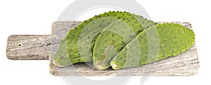 Raw Cactus Paddles on a White Background