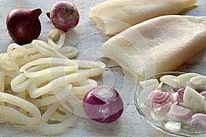 Raw calamary and onion