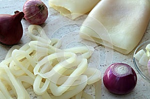 Raw calamary and onion