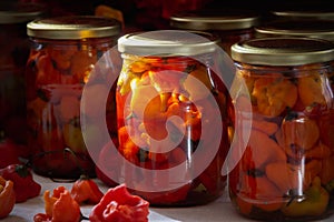 Raw and canned in glass jars red pepper