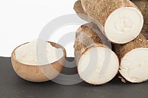 Raw cassava starch - Manihot esculenta. on white background