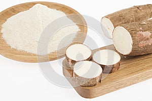 Raw cassava starch - Manihot esculenta. on white background