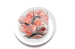 Raw catfish in plate on white background