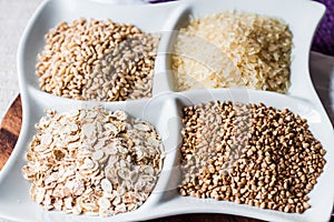 Raw cereals,buckwheat, oats, pearl barley, white rice