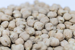 Raw chick pea Cicer arietinum on white background, chickpea seeds, annual legume