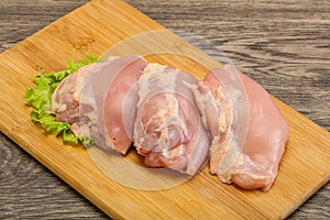 Raw chicken boneless and skinless leg