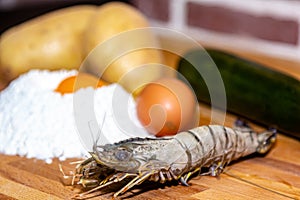 Raw chicken egg and flour on white background,homemade food, homemade pasta