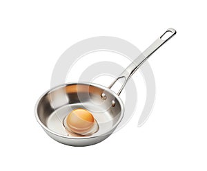 Raw chicken egg in a frying pan isolated on transparent background. AI generated. Png