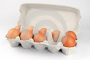 Chicken eggs in egg box
