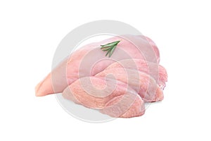 Raw chicken fillet with rosemary isolated on white background.