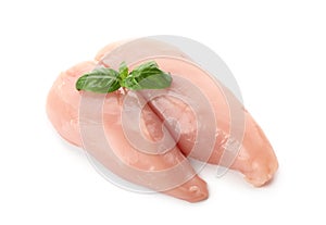 Raw chicken fillet on white background. Fresh meat products