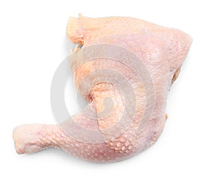 Raw chicken leg quarter isolated on white. Fresh meat