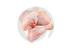 Raw chicken legs isolated on white background with clipping path. Three chicken drumstick close-up