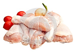 Raw chicken legs with vegetables