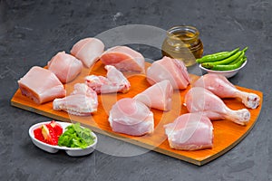 Raw chicken tender curry cut without skin